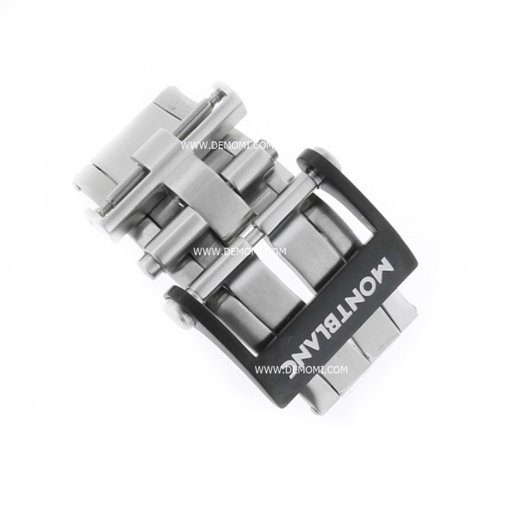 Montblanc Chiusura Deployante 117180 Acciaio satinato PVD Nero misura 20 mm. Regolazione fine lunghezza cinturino.