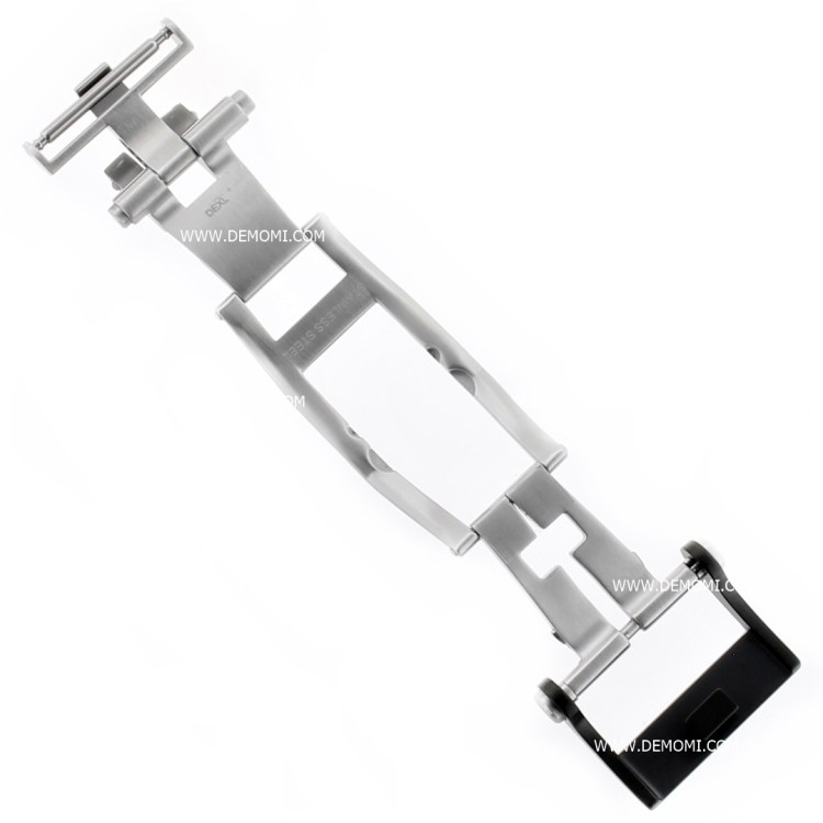 Montblanc Chiusura Deployante 117180 Acciaio satinato PVD Nero misura 20 mm. Regolazione fine lunghezza cinturino.
