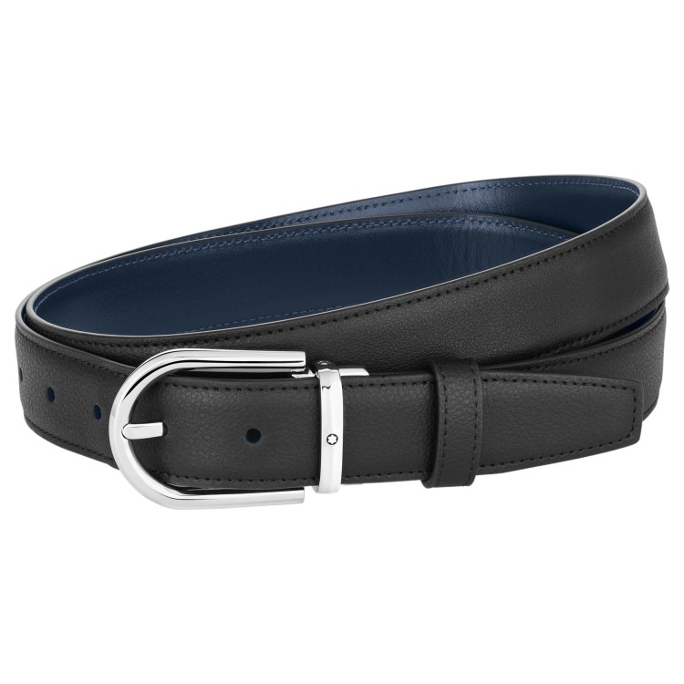 MONTBLANC Cintura 128756 Double Face Pelle Nera - Blu misure 3 x 120 cm