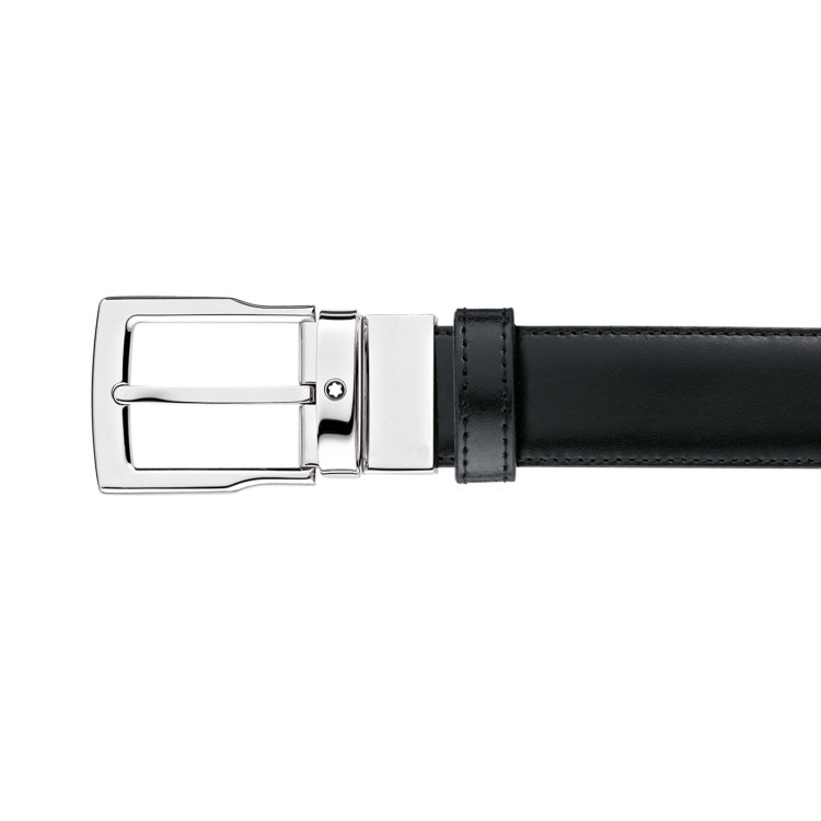 MONTBLANC Cintura Belt 128138 Double Face Pelle nera marrone