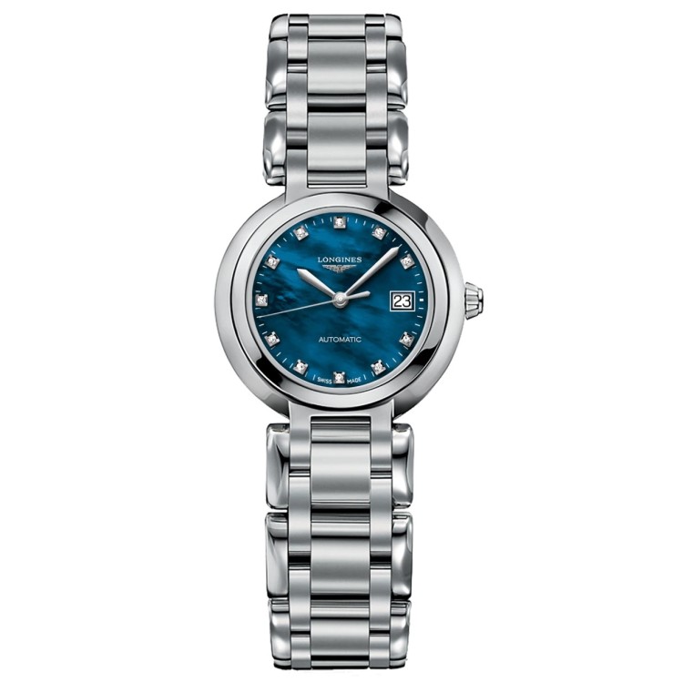 LONGINES PRIMA LUNA L8.111.4.98.6  misura 26,5 x 8,8 mm  Acciaio Automatico Mop Quadrante Madreperla Blu con Diamanti