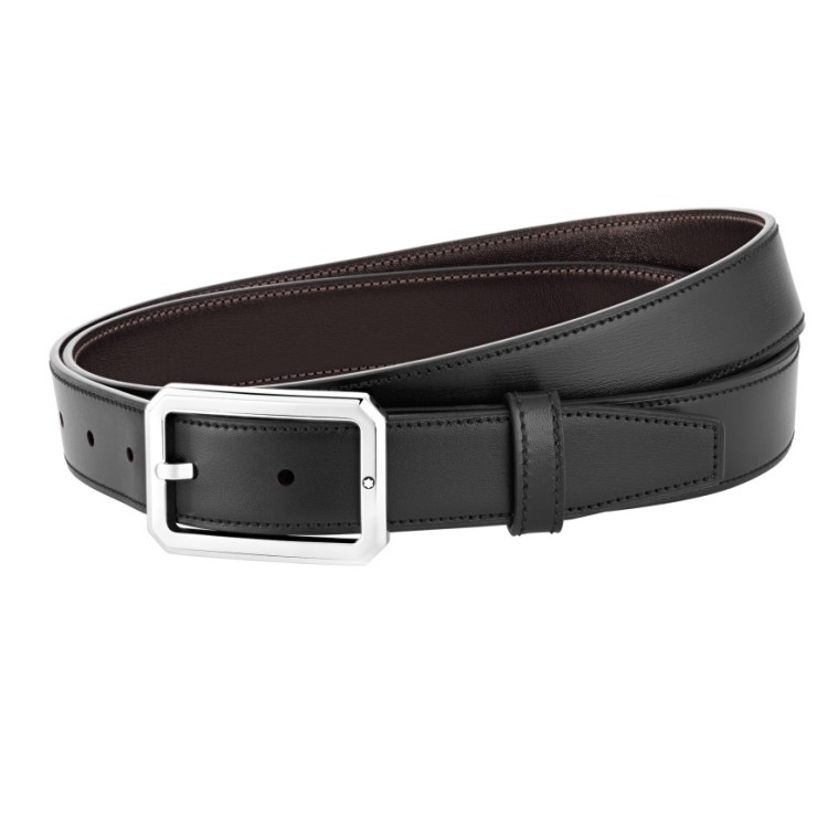 MONTBLANC Cintura 128761 Double Face Pelle Nera - Marrone misure 3 x 120 cm