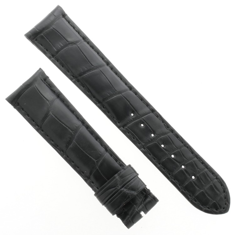 Cinturino Sartoriale Alligatore Nero opaco 21/18 mm B45N. Impuntura su anse e fibbia classico punta larga.