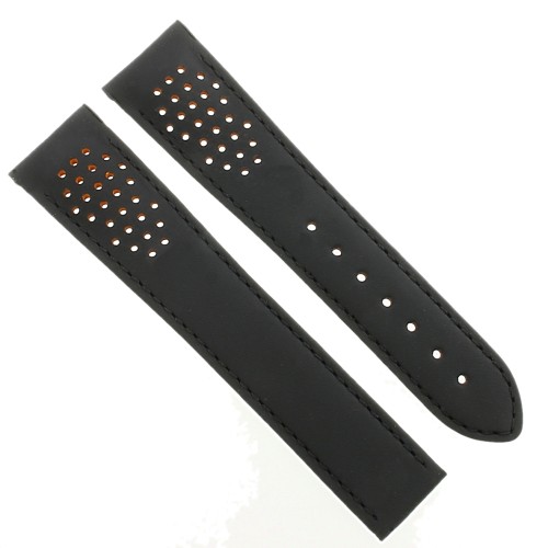 OMEGA cinturino pelle Nero 21/18 forato, Speedmaster Racing Co-axial. fori arancio. 329.32.44.51.01.001