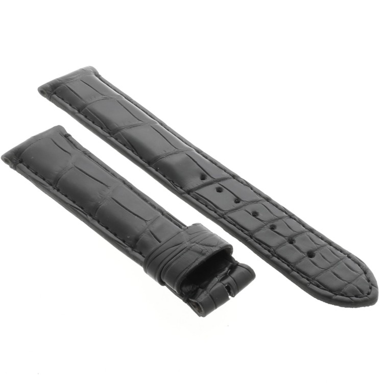Cinturino Sartoriale Alligatore Nero opaco 21/18 mm B45N. Impuntura su anse e fibbia classico punta larga.
