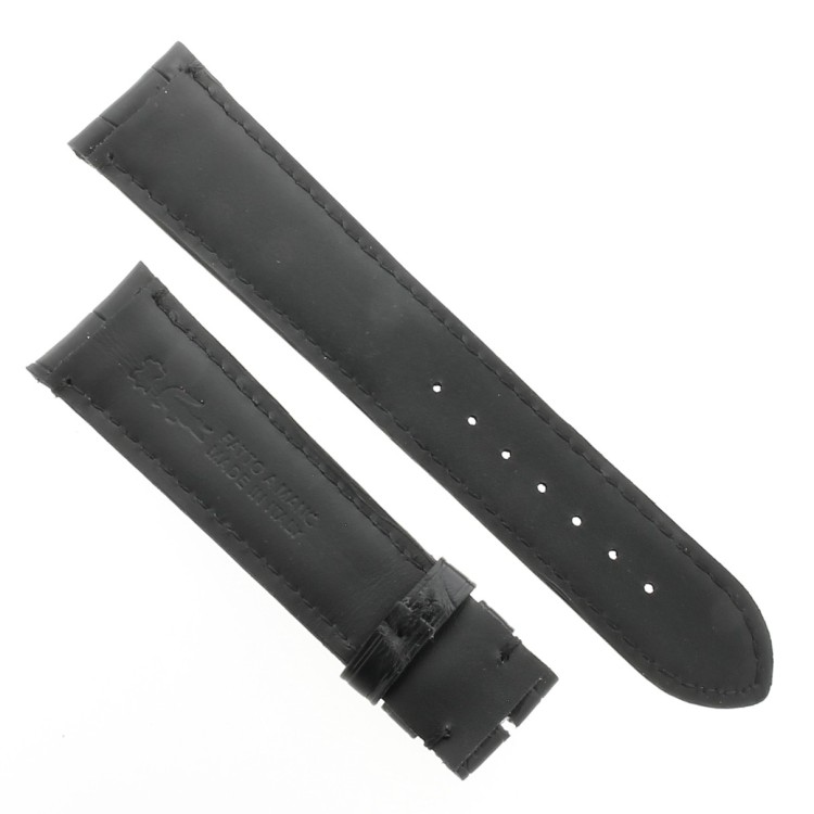 Cinturino Sartoriale Alligatore Nero opaco 21/18 mm B45N. Impuntura su anse e fibbia classico punta larga.