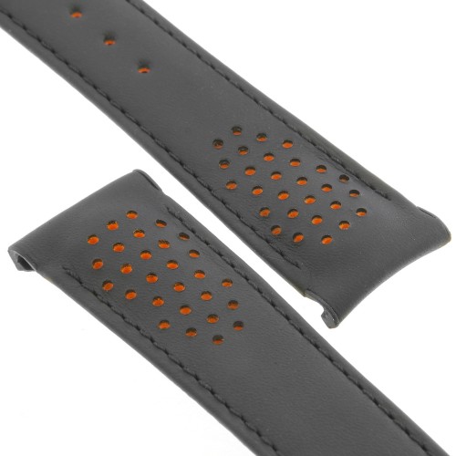 OMEGA cinturino pelle Nero 21/18 forato, Speedmaster Racing Co-axial. fori arancio. 329.32.44.51.01.001