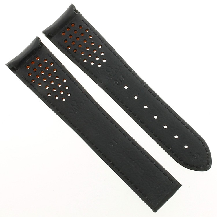 OMEGA cinturino pelle Nero 21/18 forato, Speedmaster Racing Co-axial. fori arancio. 329.32.44.51.01.001