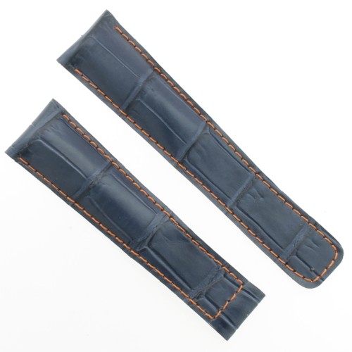 Tag Heuer Cinturino Monaco Stampa Alligatore Blu Cucitura Arancione Aftermarket Compatibile 22/18 mm