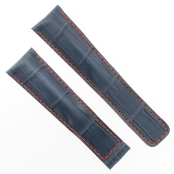 Cinturino Monaco Stampa Alligatore Blu Cucitura Rossa Aftermarket Compatibile 22/18 mm 