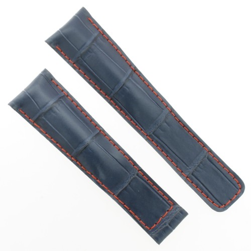 Tag Heuer Cinturino Monaco Stampa Alligatore Blu Cucitura Rossa Aftermarket Compatibile 22/18 mm