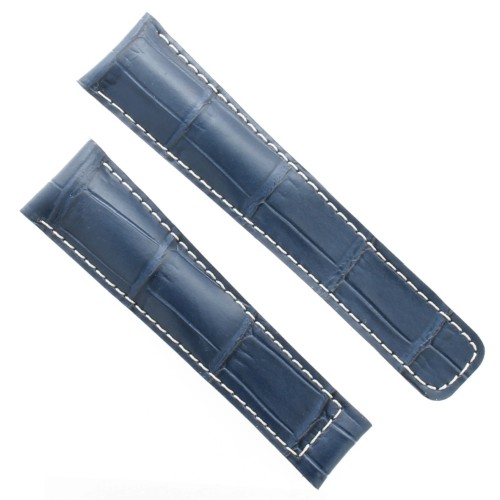 Tag Heuer Cinturino Monaco Stampa Alligatore Blu Cucitura Chiara Aftermarket Compatibile 22/18 mm