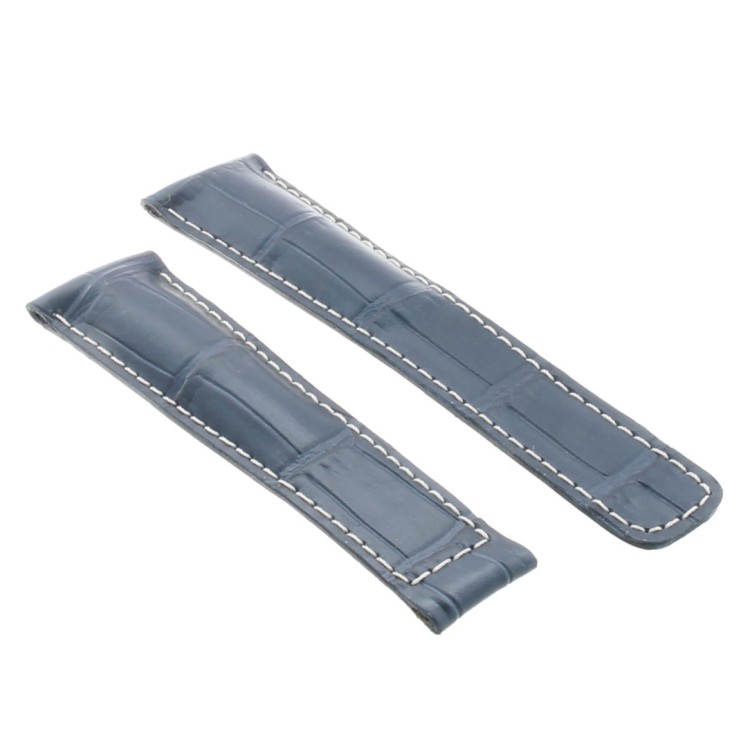 Tag Heuer Cinturino Monaco Stampa Alligatore Blu Cucitura Chiara Aftermarket Compatibile 22/18 mm