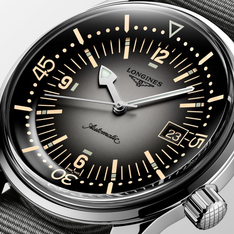LONGINES Heritage Legend Diver L3.774.4.70.2 con data 42 mm Automatico Grigio Sfumato