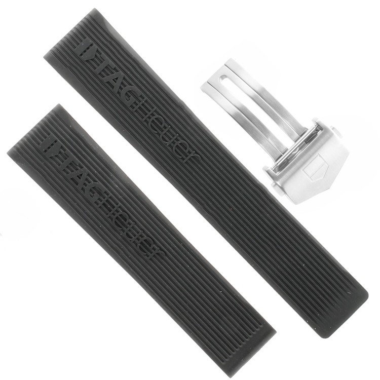 Tag Heuer Cinturino Caucciù FT6024 FDA Nero misure 20/18 mm + Chiusura déployante