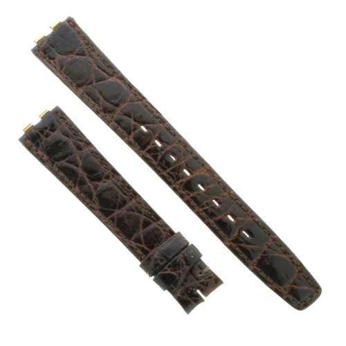 OMEGA Cinturino Vintage Coccodrillo Marrone Lucido 17/14 mm B25BT Lunghezza 114/75 mm