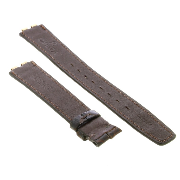 OMEGA Cinturino Vintage Coccodrillo Marrone Lucido 17/14 mm De Ville Symbol 4530.13.12 e simili
