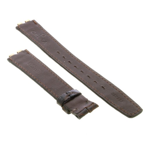 OMEGA Cinturino Vintage Coccodrillo Marrone Lucido 17/14 mm B25BT Lunghezza 114/75 mm