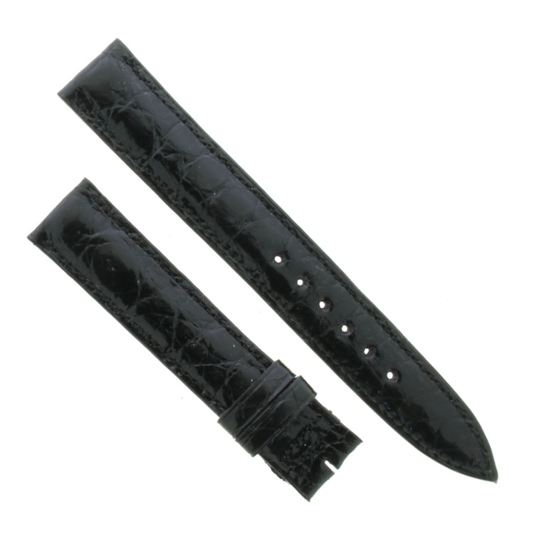 PAUL PICOT cinturino Coccodrillo Nero Lucido 18/16 mm B35B spezzoni 116/77 mm Spessore 3,5 mm