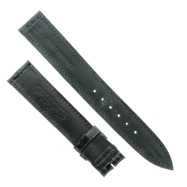 PAUL PICOT cinturino Coccodrillo Nero Lucido 18/16 mm B35B spezzoni 116/77 mm Spessore 3,5 mm