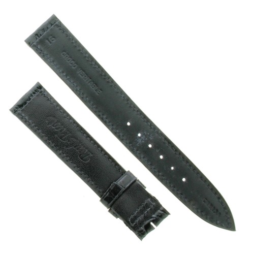 PAUL PICOT cinturino Coccodrillo Nero Lucido 18/16 mm B35B spezzoni 116/77 mm Spessore 3,5 mm