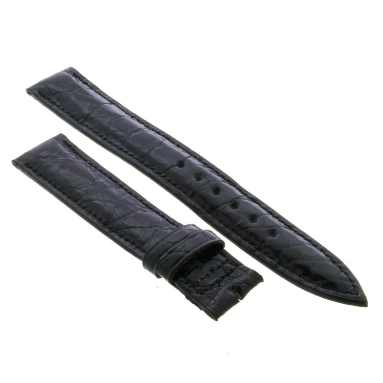 PAUL PICOT cinturino Coccodrillo Nero Lucido 18/16 mm B35B spezzoni 116/77 mm Spessore 3,5 mm