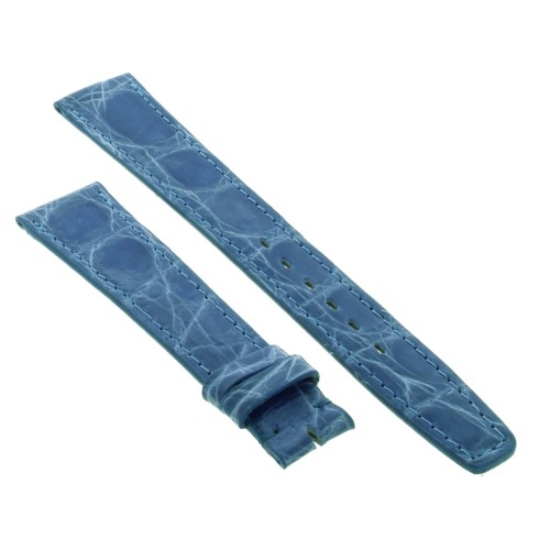 Cinturino Sartoriale Coccodrillo Blu Indaco Chiaro Lucido 18/14 mm B26B forma classica punta piatta