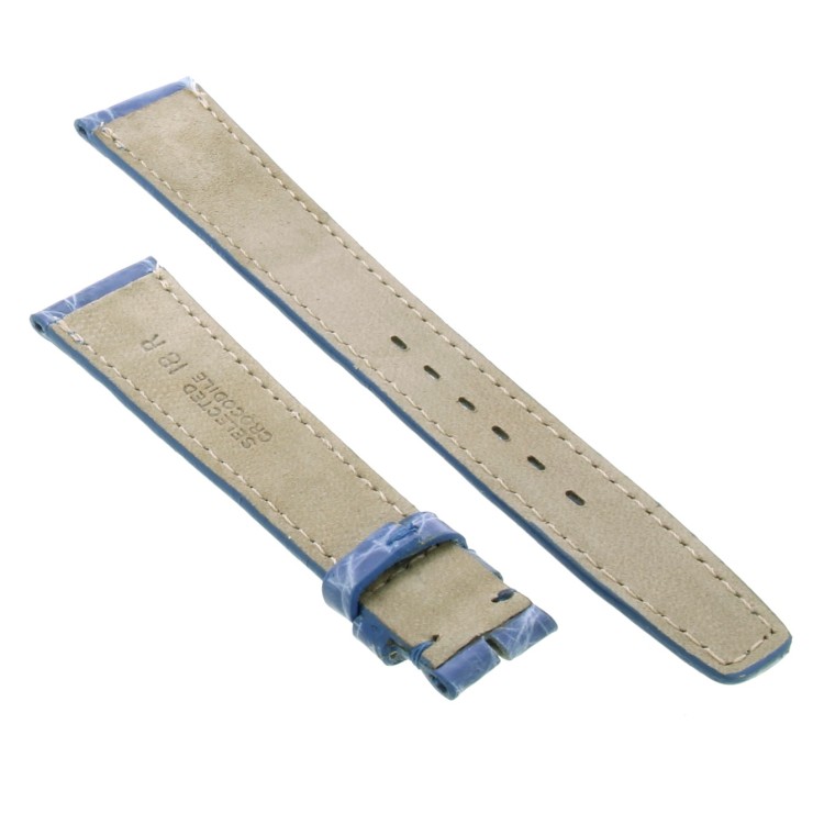 Cinturino Sartoriale Coccodrillo Blu Indaco Chiaro Lucido 18/14 mm B26B forma classica punta piatta