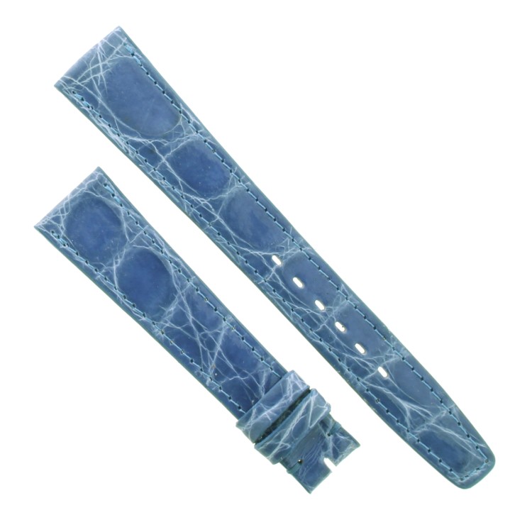 Cinturino Sartoriale Coccodrillo Blu Indaco Chiaro Lucido 18/14 mm B26B forma classica punta piatta