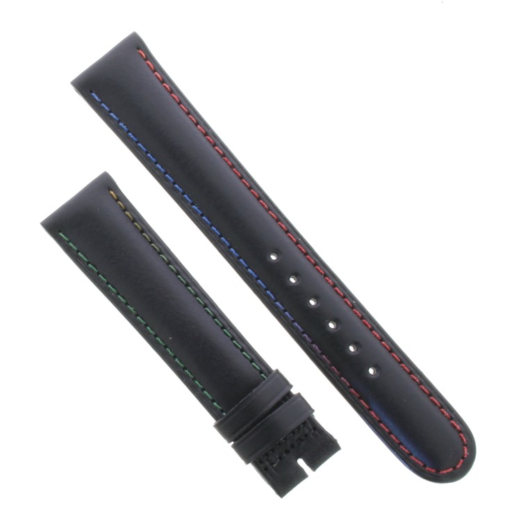 Cinturino Sartoriale Pelle Vitello Nero Opaco 18/16 mm B43N punta arrotondata cuciture arcobaleno