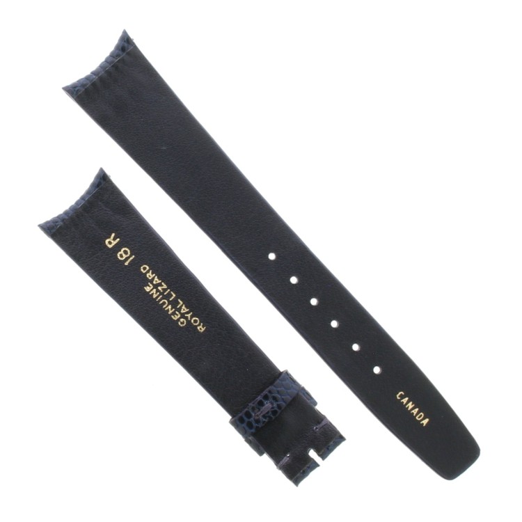 Cinturino Sartoriale Lucertola Blu scuro Lucido 18/14 mm B20N Piatto classico.