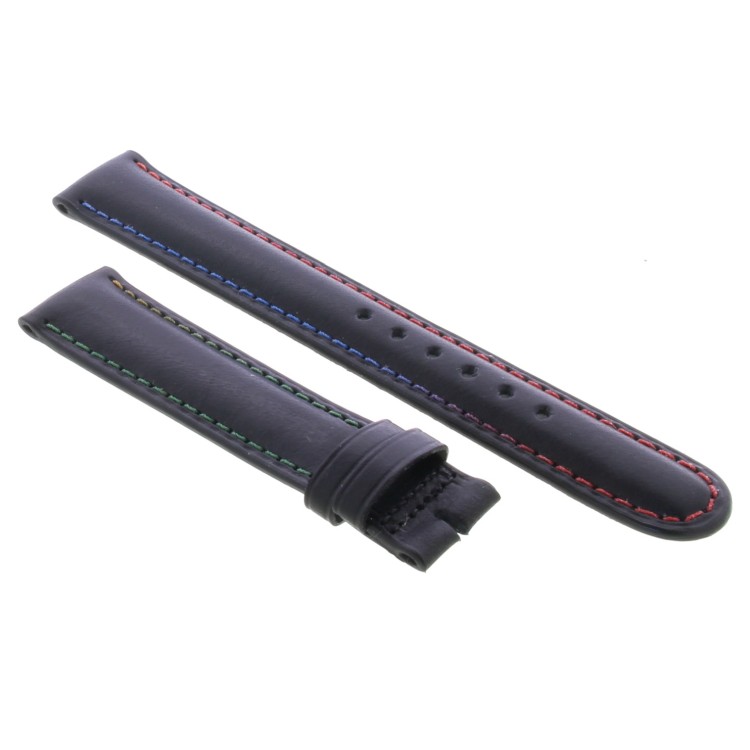 Cinturino Sartoriale Pelle Vitello Nero Opaco 18/16 mm B43N punta arrotondata cuciture arcobaleno
