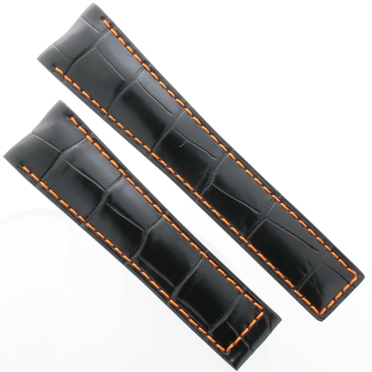 Tag Heuer Cinturino Monaco o Carrera  FC6269 Alligatore Nero cuciture arancio 22/18 mm