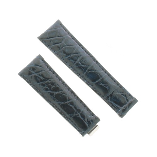 Cinturino Misure adatte a Rolex Coccodrillo Blu Scuro Lucido 20/16 mm B42B.