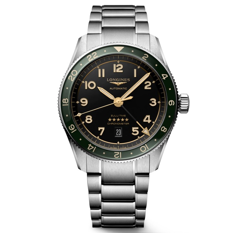 LONGINES SPIRIT Zulu Time L3.812.4.63.6 Acciaio 42 mm Automatico Antracite GMT Verde.