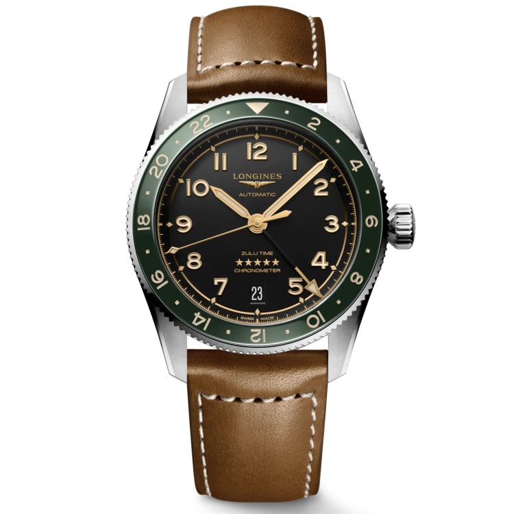 LONGINES SPIRIT Zulu Time L3.802.4.63.2 Acciaio 39 mm Automatico Antracite GMT Verde