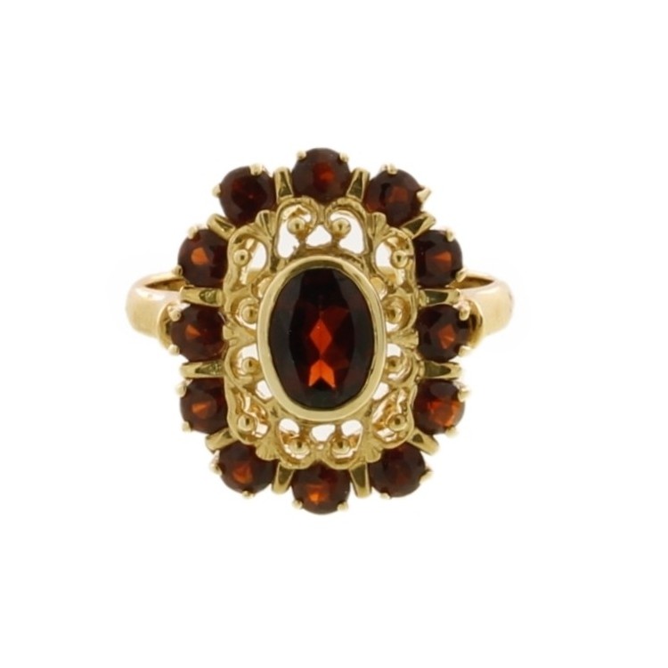 Anello Granato a Margherita Oro 18 kt