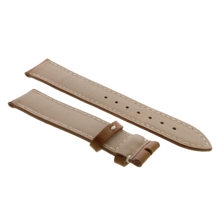 Cinturino Sartoriale Pelle Vitello Marrone Chiaro Naturale 20/18 mm B48B cuciture chiare