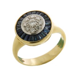 Anello Zaffiro BLU Baguette ct 1,70 e Diamanti ct 0,27 Oro Giallo 750 18 kt 6,7 gr