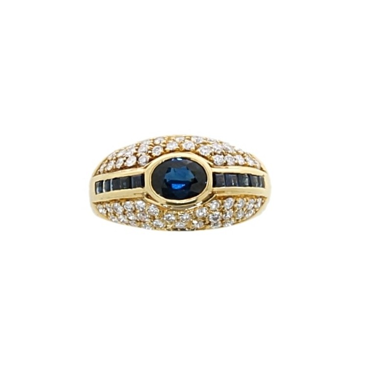 Anello Zaffiro ct 0,95 Diamanti ct 0,58  F VS Oro 18 kt