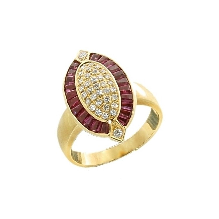 Anello Rubino Diamanti ct 0,30 Oro 18 kt