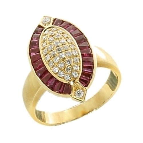 Anello Rubino Diamanti ct 0,30 Oro 18 kt