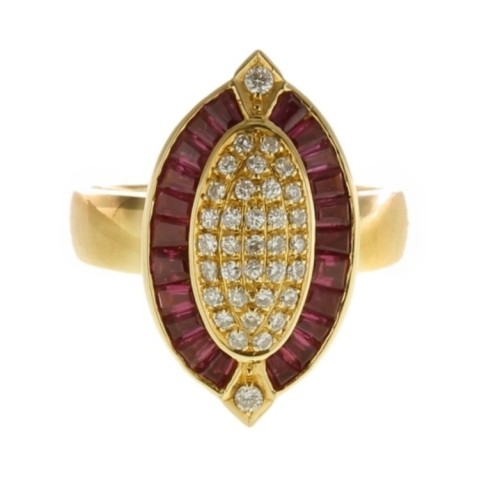 Anello Rubino Diamanti ct 0,30 Oro 18 kt