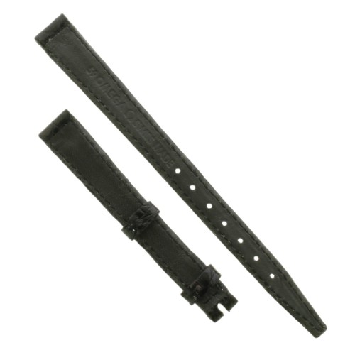 OMEGA cinturino Vintage Coccodrillo Nero 9/8 con cuciture nere.Lunghezza spezzoni 105/65 mm. Spessore 3 mm all'ansa.