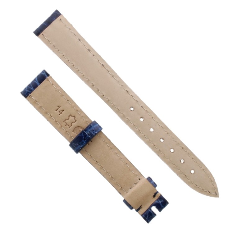 Cinturino Coccodrillo Blu Lucido 14/12 mm B32B forma classica Donna.