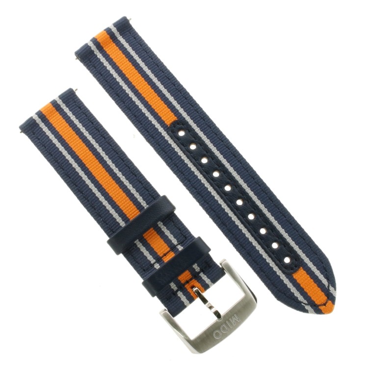 Mido Cinturino Tessuto Blu Arancio 22/22 mm Compreso di Fibbia ardiglione 22 mm acciaio con ansette a sgancio rapido.