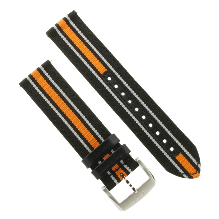 Mido Cinturino Tessuto Nero Arancio 22/22 mm con fibbia
