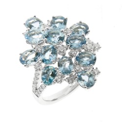 Anello Acquamarina Fantasia ct 3,41 Diamanti ct 0,55 F VS Oro Bianco 18 kt 4,8 gr
