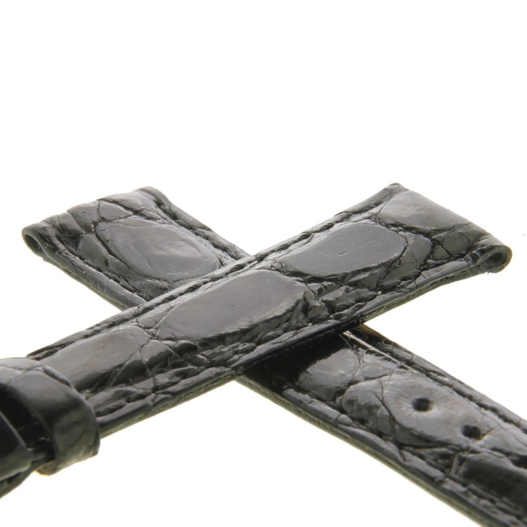 Cinturino Coccodrillo Nero Lucido 16/14 mm B37B forma classica.