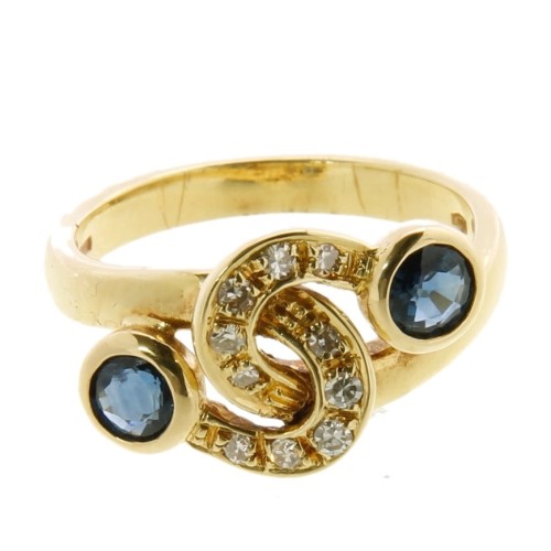 Anello Zaffiro Diamanti ct 0,14 Oro 18 kt